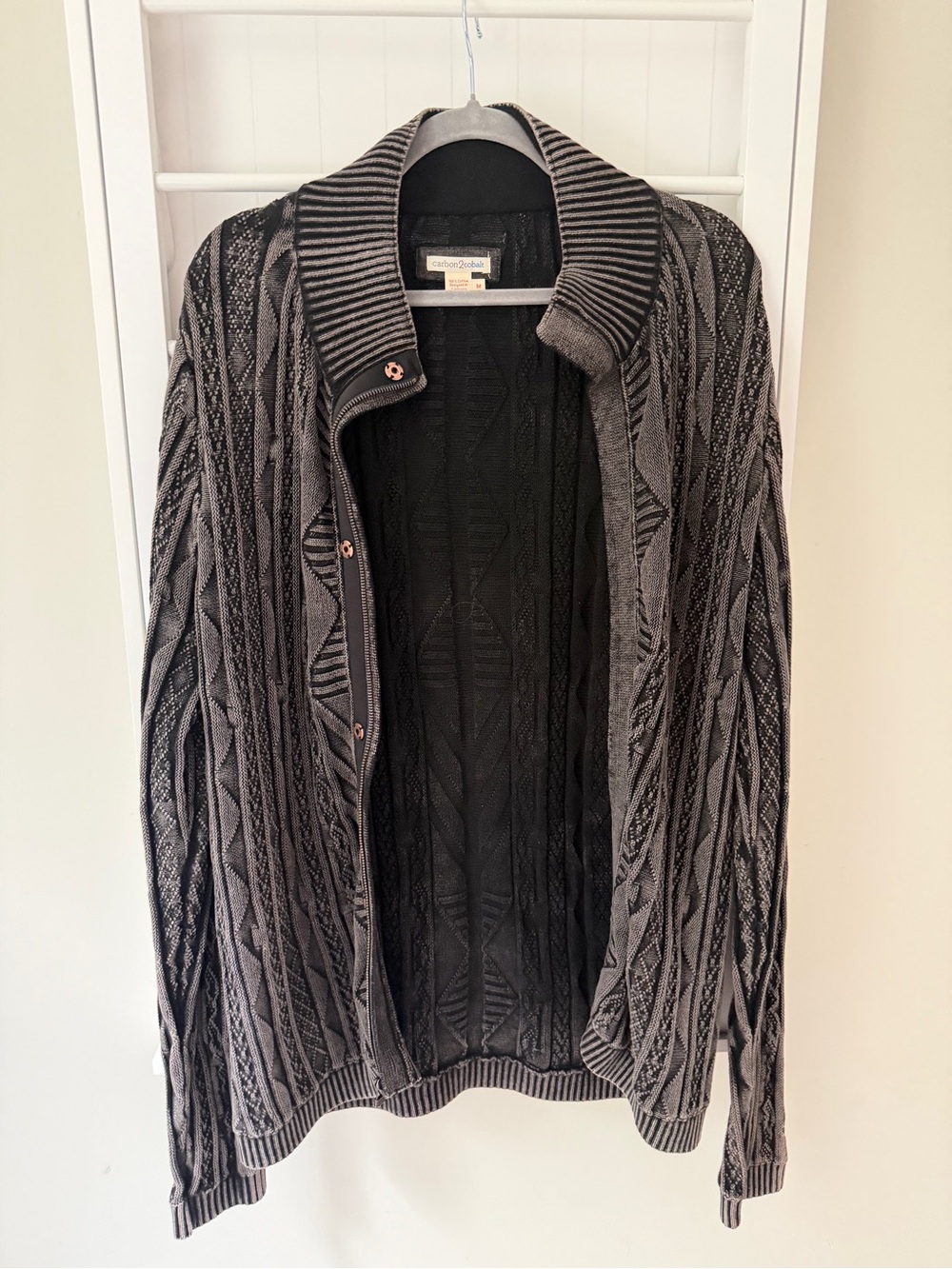 Carbon2Cobalt Geometric Zip Sweater Jacket Gray Black M